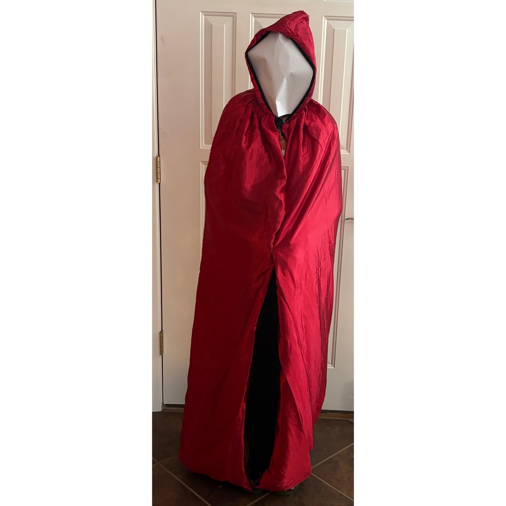 Reversible Hooded Cloak Black Velvet Red Satin Halloween Costume Cape - Picture 6 of 11